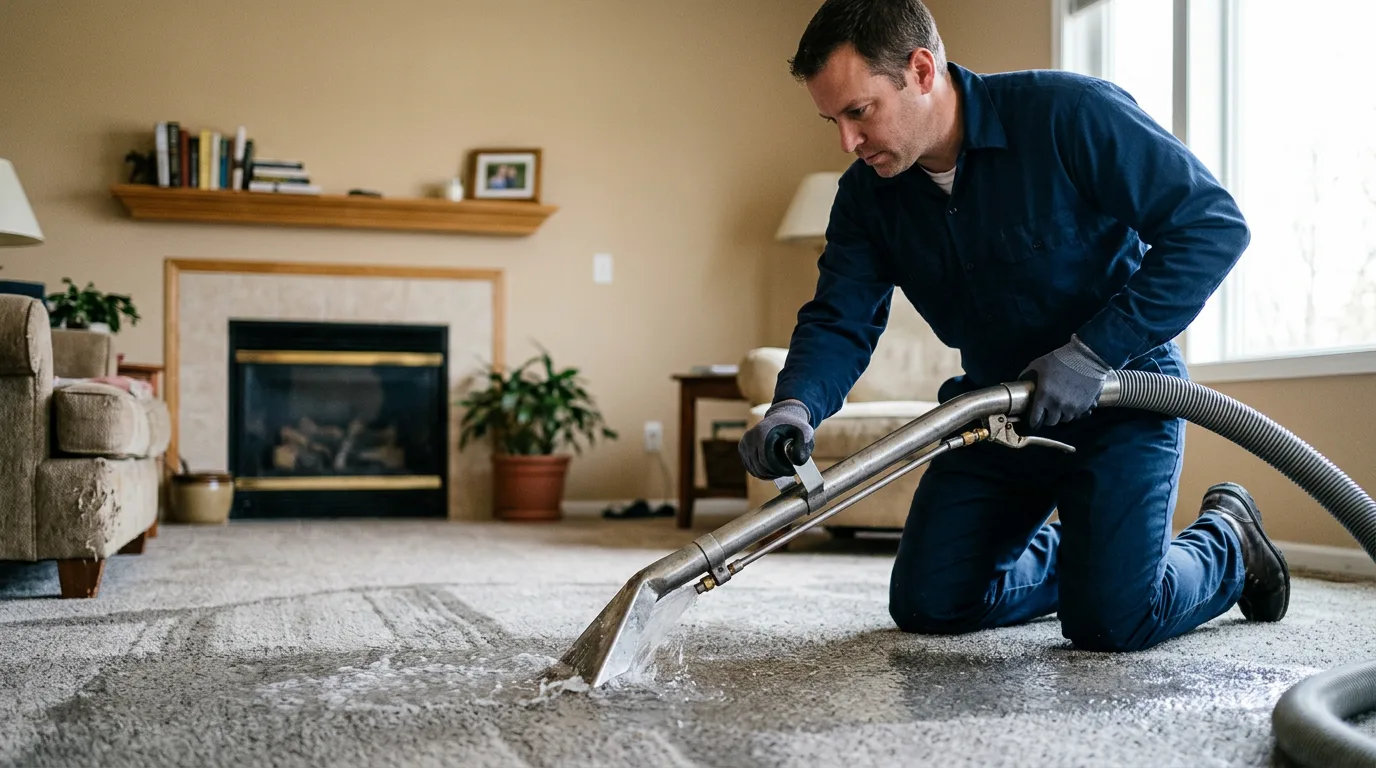 Water damage restoration technician working near Morgan, VT